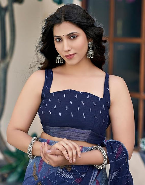 Siril Women'S Tassel & Printed Cotton Saree With Blouse