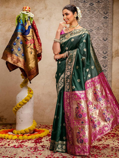 Vasthrlay Weaving Paithani Unstitched Maroon Saree