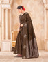 Vasthrlay Kanjivaram Jacquard Dark Brown Saree With Unstitched Blouse Piece