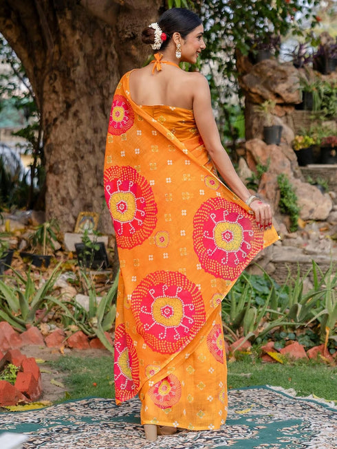 Vasthrlay Bandhani Printed Unstitched Peach Saree