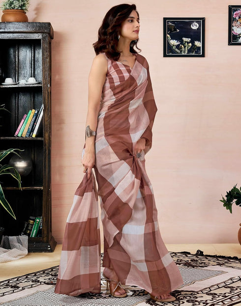 Vasthrlay Chanderi Printed Unstitched Off White Saree