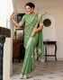 Vasthrlay Embroidery Scalloped Olive Green Saree With Unstitched Blouse Piece