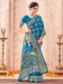 Vasthrlay Weaving Banarasi Unstitched Peacock Blue Saree