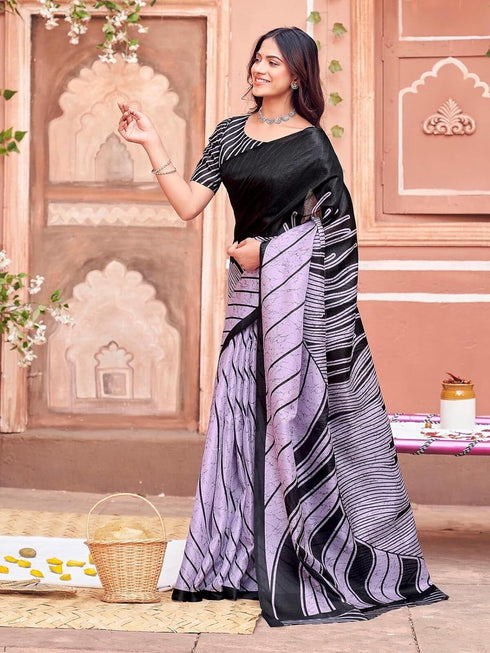 Vasthrlay Womens Printed Unstitched Dusty Pink Saree