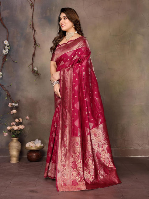 Vasthrlay Kanjeevaram Silk Unstitched Rani Dark Ethnic Wear