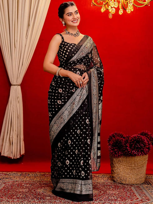 Vasthrlay Georgette Printed Unstitched Rama Green Saree