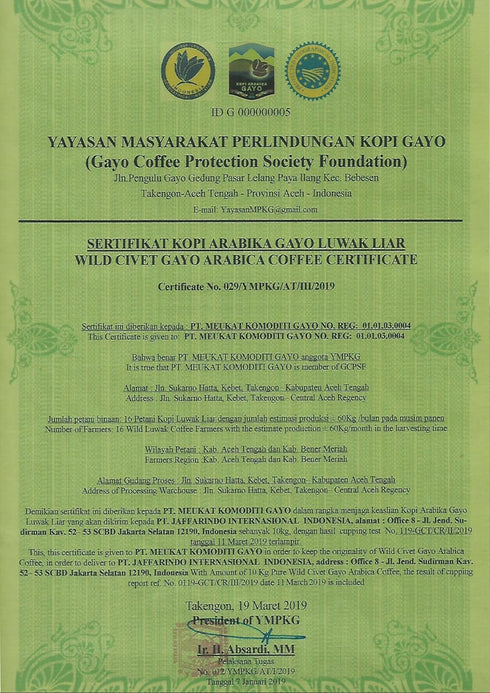 Wallacea Coffee Wild Kopi Luwak Civet Ground Coffee 250g