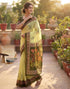Vasthrlay Womens Printed Light Yellow | Olive Green Saree With Unstitched Blouse Piece