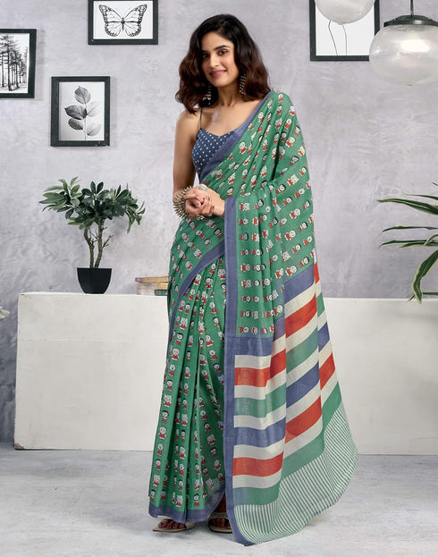 Vasthrlay Womens Printed Unstitched Green Saree