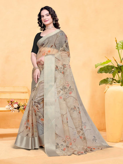 Vasthrlay Organza Printed Unstitched Rani Free Ethnic Wear