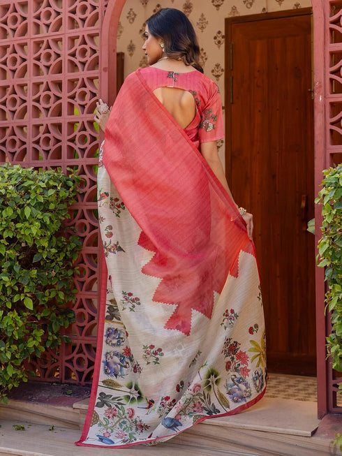 Vasthrlay Shimmer Printed Unstitched Light Green Saree
