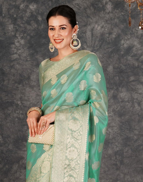 Vasthrlay Banarasi Kanjivaram Unstitched Orange Saree