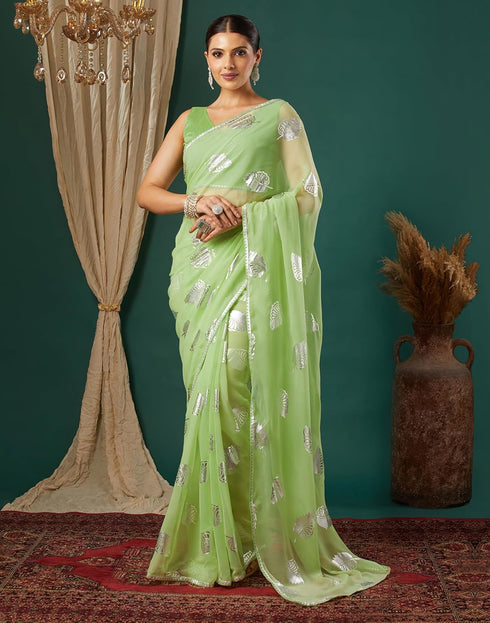 Vasthrlay Georgette Printed Unstitched Orange Saree