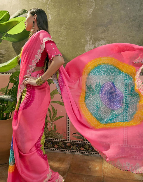 Vasthrlay Scalloped Embroidery Unstitched Lime Green Saree