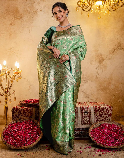 Vasthrlay Jacquard Banarasi Unstitched Mustard Saree