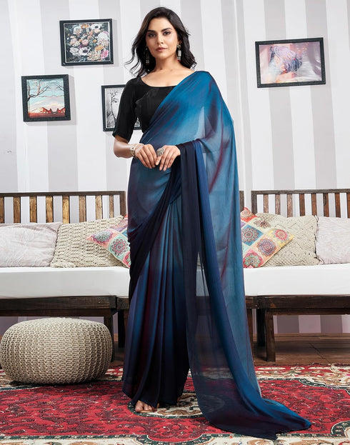 Vasthrlay Womens Chiffon Unstitched Blue Saree