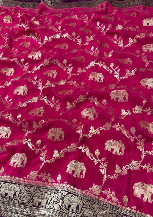 Vasthrlay Banarasi Elephant Unstitched Saree