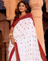 Vasthrlay Bandhani Georgette White And Red Saree With Red Unstitched Blouse Piece