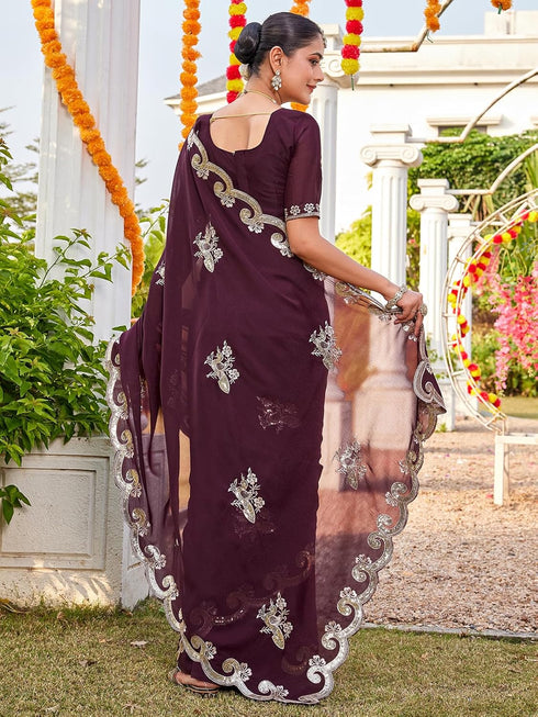 Vasthrlay Georgette Embroidery Dark Saree