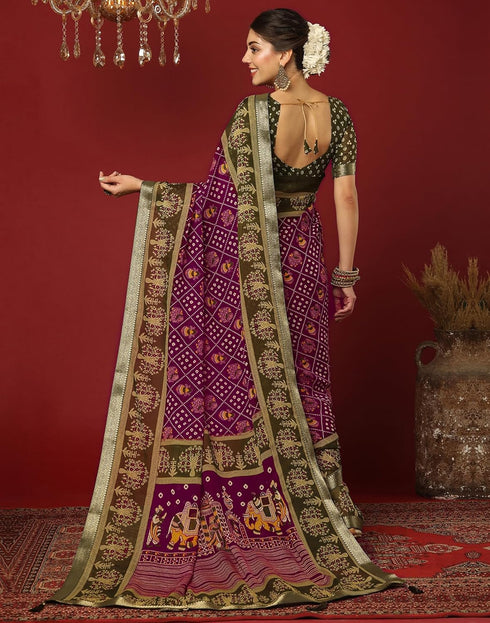 Vasthrlay Georgette Bandhani Unstitched Wine Saree
