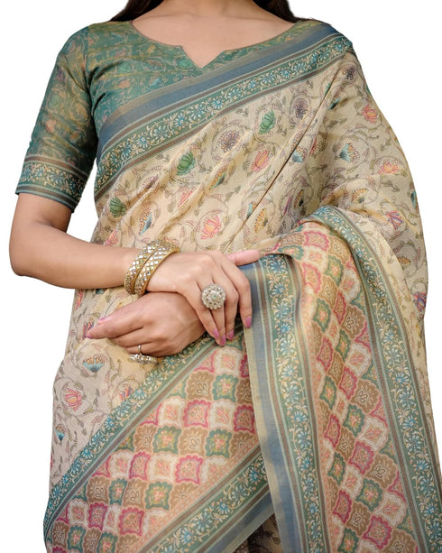 Vasthrlay Handloom Turquoise Paisley Saree