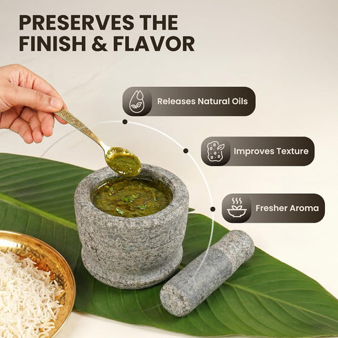 Heavy Duty Large Mortar and Pestle Set for Spices | Silbatta for Chutney