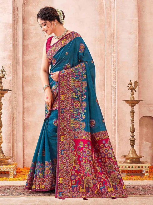 Vasthrlay Weaving Dark Saree