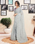 Vasthrlay Printed Striped Unstitched Peach Saree