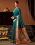 Vasthrlay Womens Paithani Teal Green Saree With Red Unstitched Blouse Piece