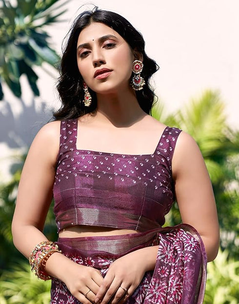 Siril Women'S Tassel & Printed Cotton Saree With Blouse