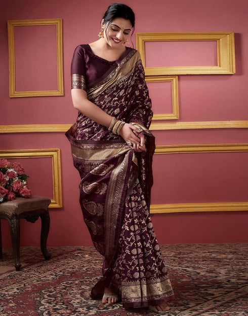 Vasthrlay Banarasi Jacquard Unstitched Yellow Saree