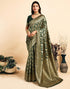 Vasthrlay Womens Banarasi Unstitched Olive Green Saree