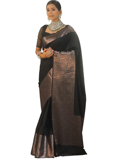 Vsathrlay Saree Kanjivaram Silk Pari Dark