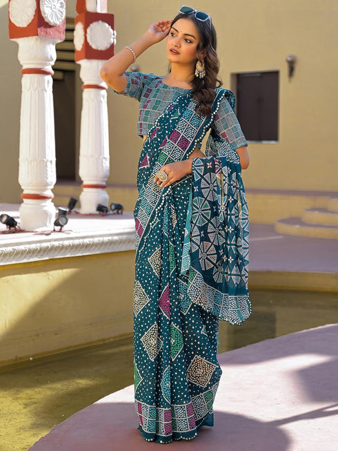 Vasthrlay Georgette Printed Navy Navy Blue Saree