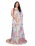 Vasthrlay Blue Linen Floral | Striped | Check Design Printed Saree With Solid Unstitched Linen Blouse Piece