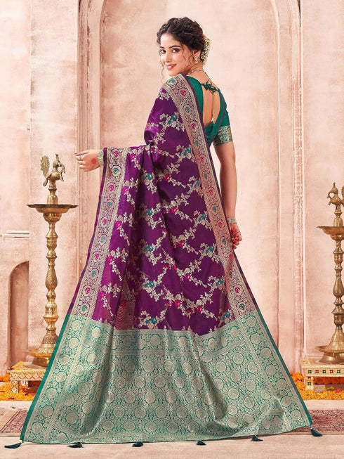 Vasthrlay Womens Banarasi Unstitched Yellow Saree