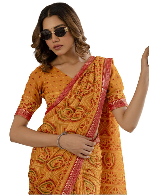 Vasthrlay Georgette Bandhani Unstitched Purple Saree