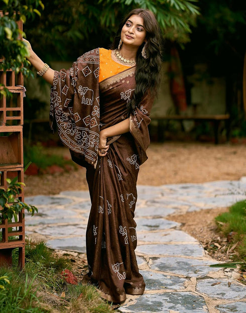 Vasthrlay Bandhani Printed Unstitched Black Saree