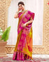 Vasthrlay Banarasi Jacquard Yellow Saree With Pink Unstitched Blouse Piece
