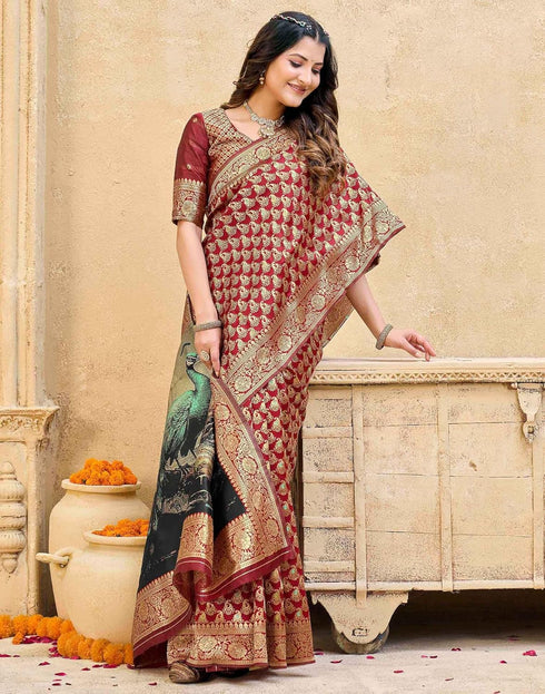 Vasthrlay Womens Weaving Unstitched Maroon Saree