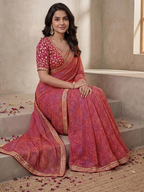 Vasthrlay Georgette Embroidery Unstitched Orange Saree