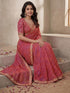 Vasthrlay Georgette Embroidery Pink Saree With Unstitched Blouse Piece