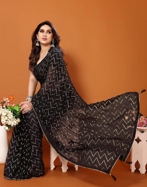 Vasthrlay Georgette Printed Unstitched Maroon Saree