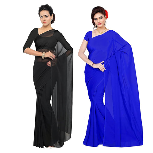 Vasthrlay Georgette Unstitched Black Royal Blue Ethnic Wear
