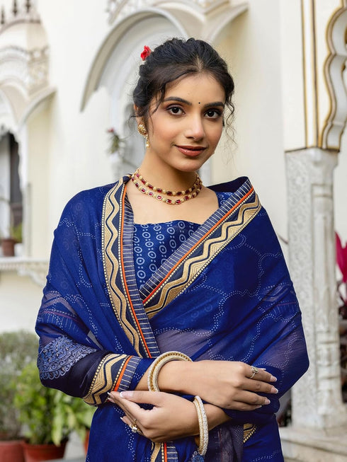 Vasthrlay Chiffon Printed Dark Saree
