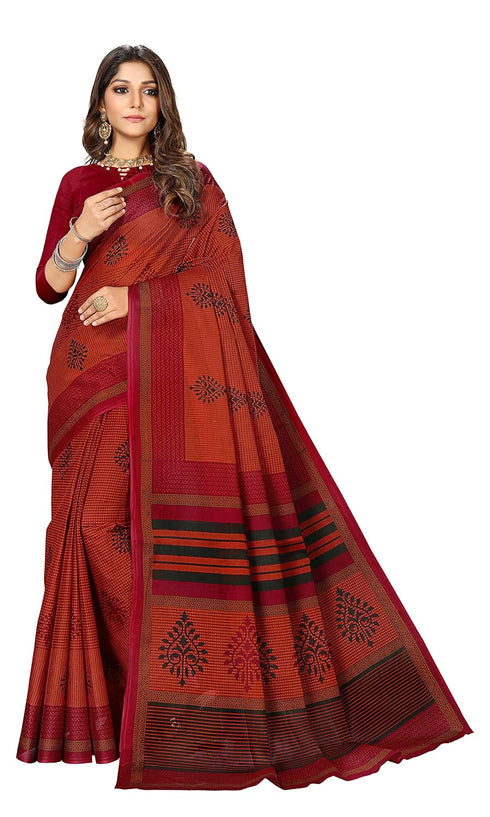Vasthrlay Cotton Printed Green Saree