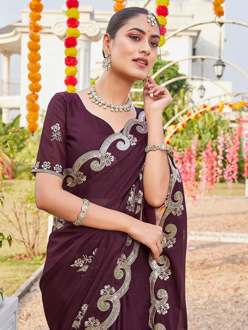 Vasthrlay Georgette Embroidery Dark Saree