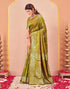 Vasthrlay Kanjivaram Jacquard Mehndi Green Saree With Unstitched Blouse Piece