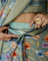 Vasthrlay Womens Striped Dusty Teal Green Saree With Unstitched Blouse Piece