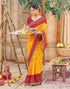 Vasthrlay Georgette Embroidery Yellow & Red Saree With Unstitched Blouse Piece